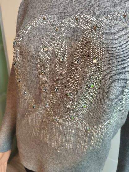 Feinstrick Pullover mit Strasssteinen bis 38 tragbar