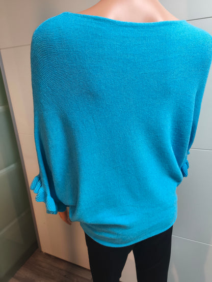 Feinstrick Pullover mit Volants bis 42 tragbar