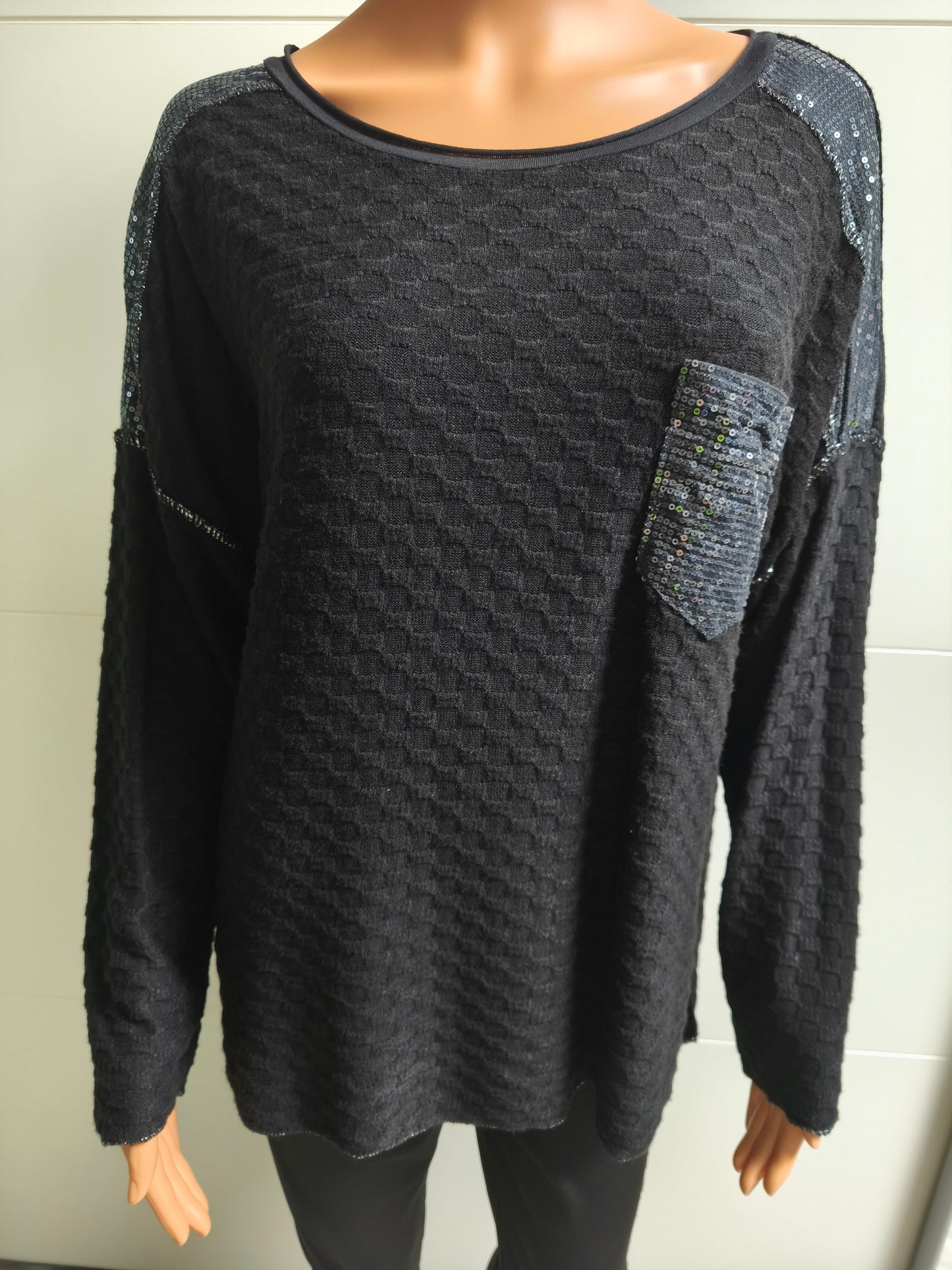 Feinstrick gemusterte Pullover mit Pailletten bis 44/46 tragbar