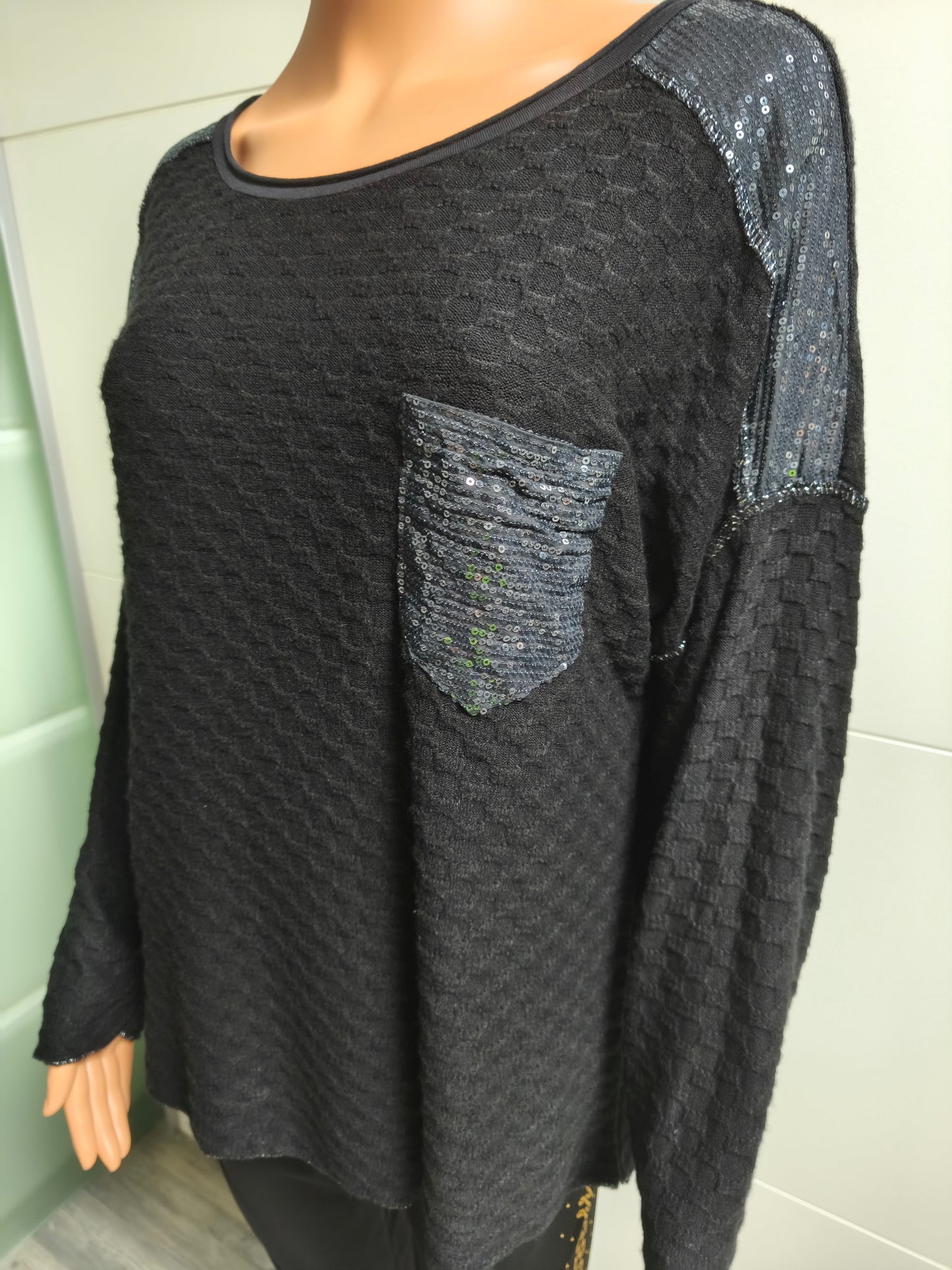 Feinstrick gemusterte Pullover mit Pailletten bis 44/46 tragbar