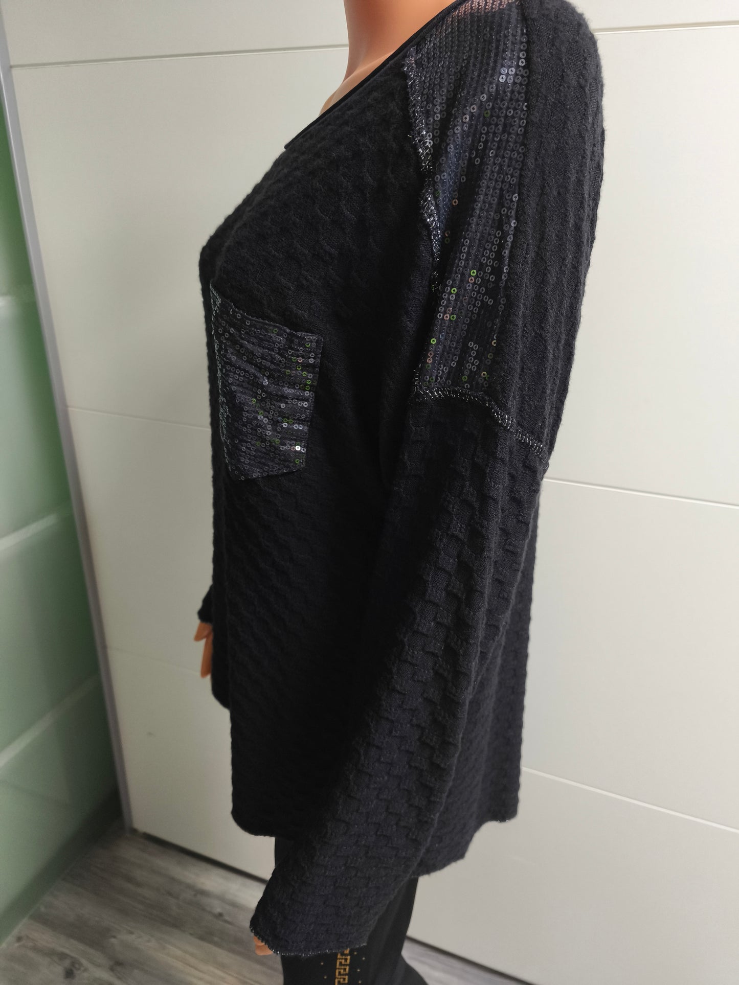 Feinstrick gemusterte Pullover mit Pailletten bis 44/46 tragbar