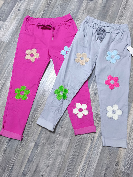 Leichte Stretch Hose mit Teddy Blumen bis Größe 38/40 tragbar