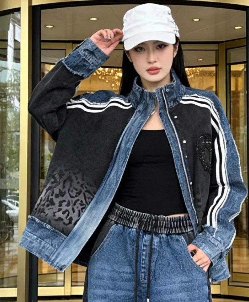 Teil Jeans Jacke mit Pailletten bis Gr. 46 tragbar