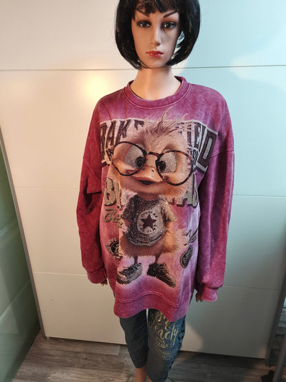 Sweatshirt mit Druck und Strasssteinen bis 48 tragbar