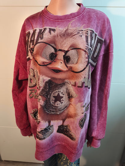 Sweatshirt mit Druck und Strasssteinen bis 48 tragbar