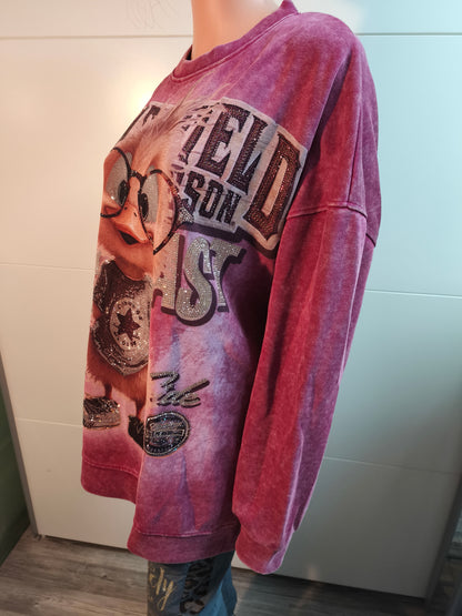 Sweatshirt mit Druck und Strasssteinen bis 48 tragbar