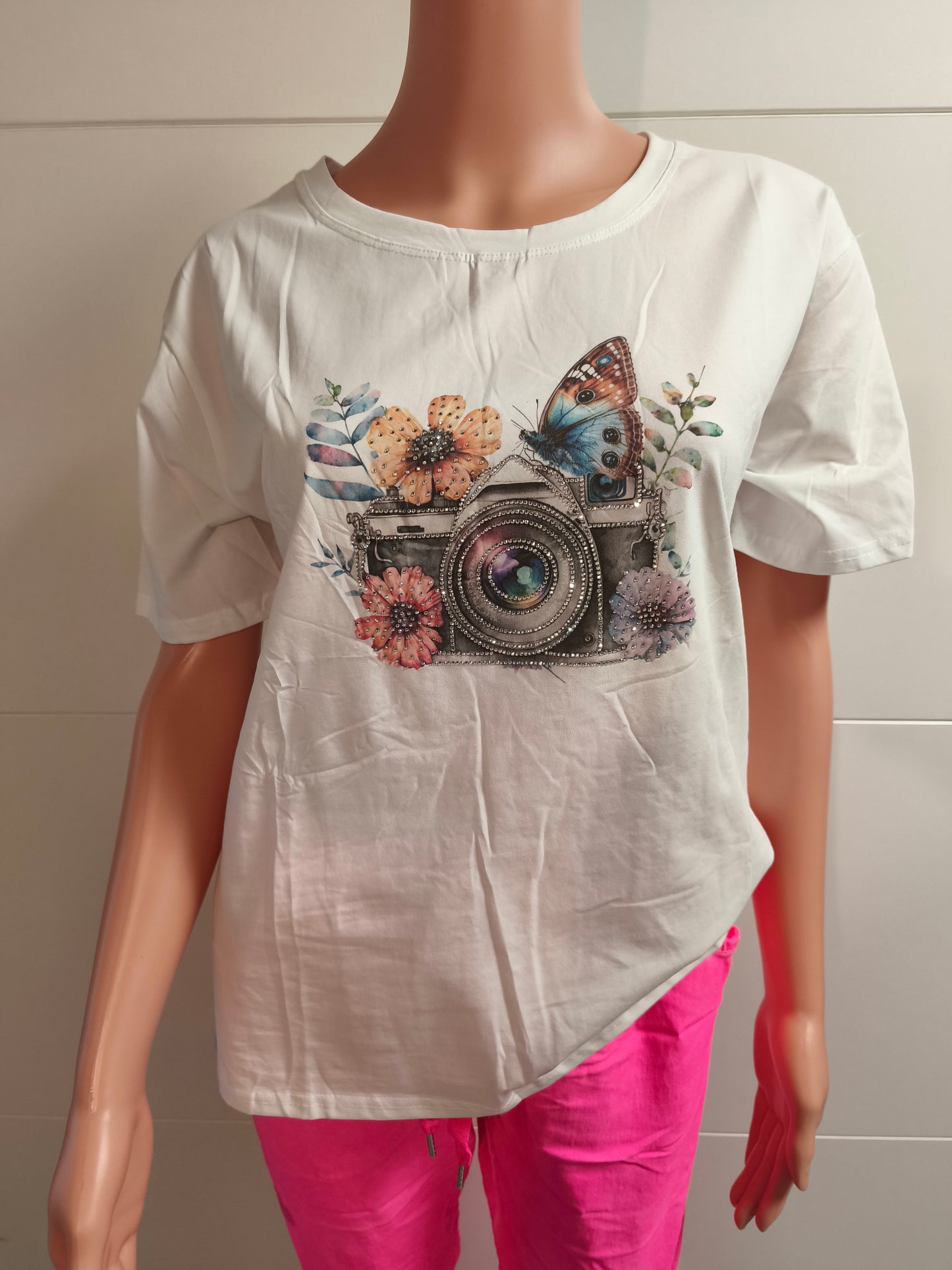 T-Shirt Schmetterling mit Strass bis Größe 40 tragbar