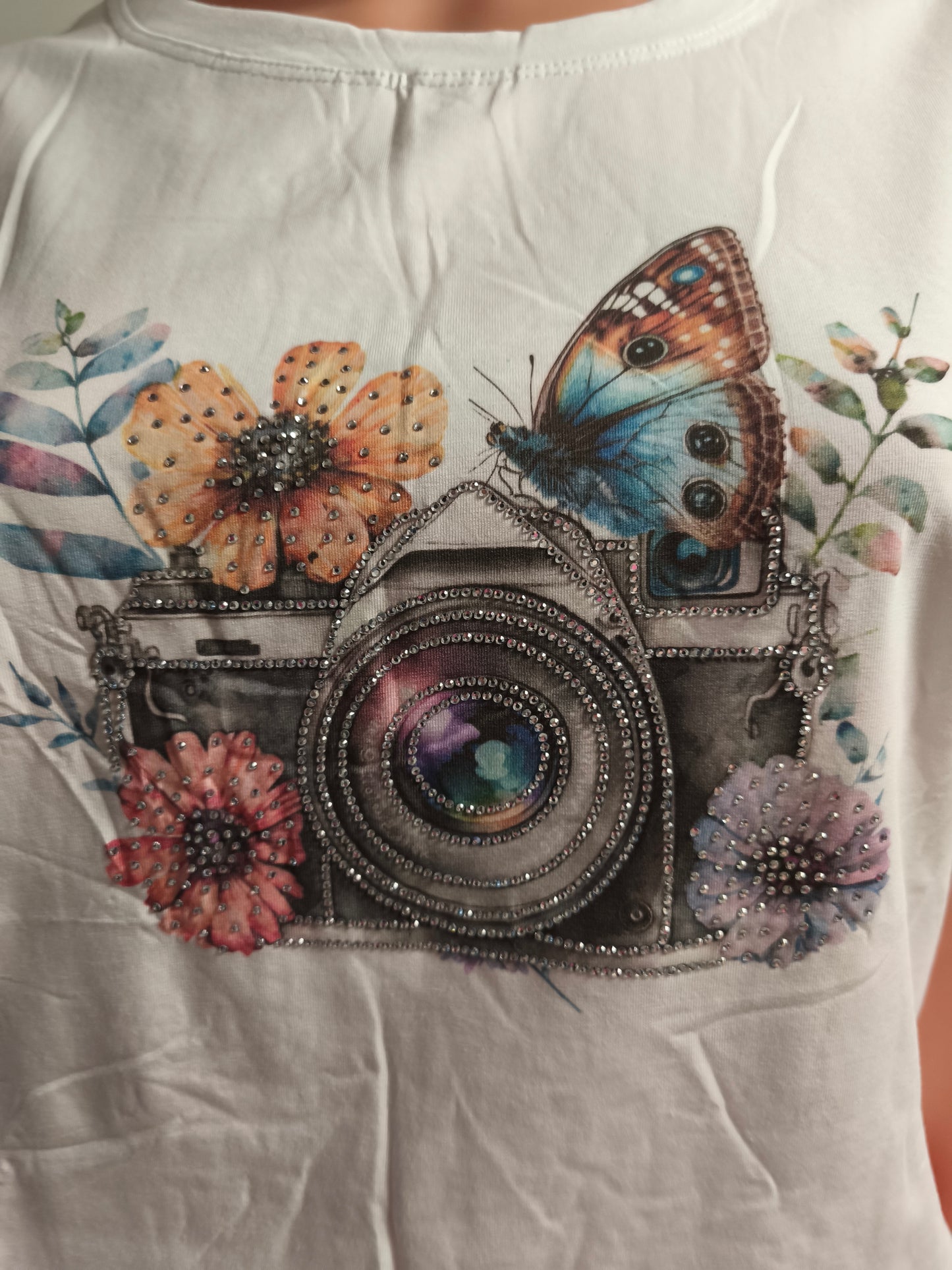 T-Shirt Schmetterling mit Strass bis Größe 40 tragbar