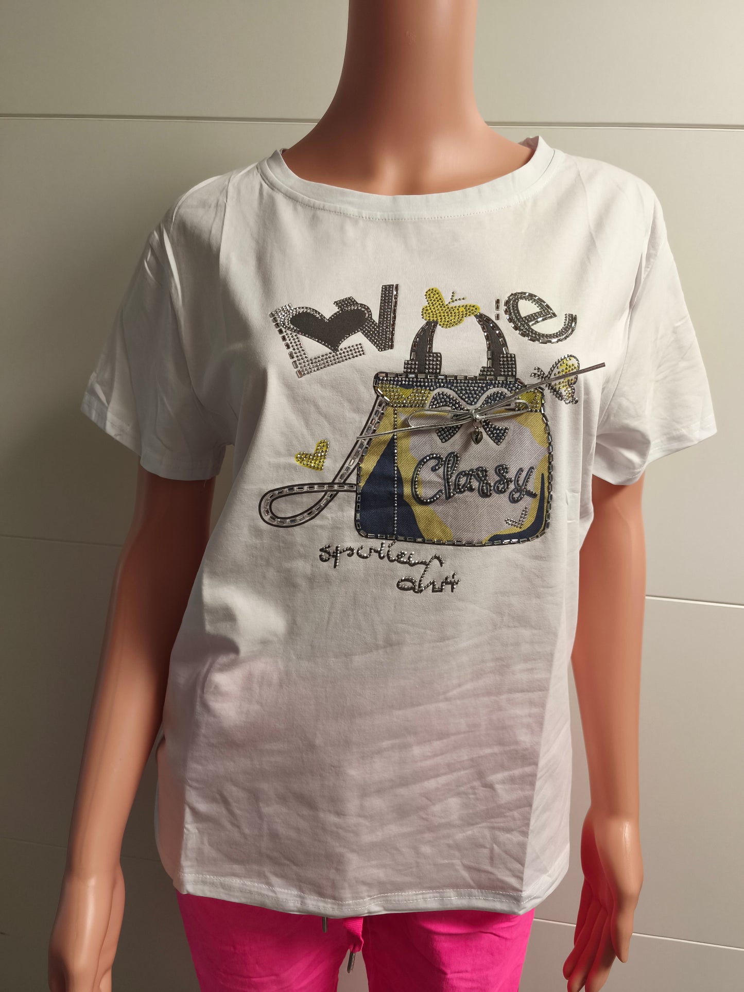 T-Shirt Tasche mit Strass und Schleife bis Größe 40