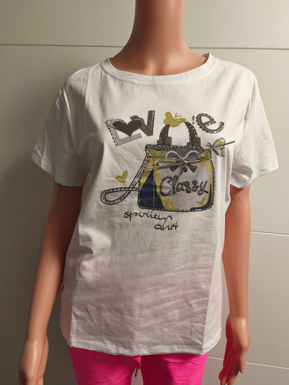 T-Shirt Tasche mit Strass und Schleife bis Größe 40