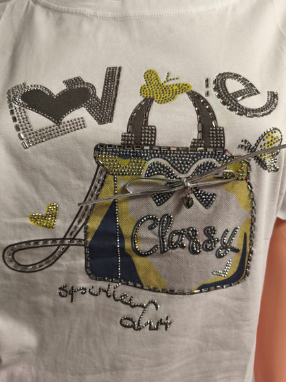 T-Shirt Tasche mit Strass und Schleife bis Größe 40