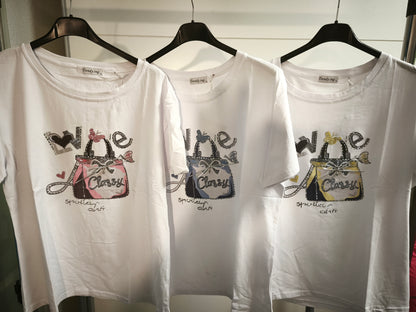 T-Shirt Tasche mit Strass und Schleife bis Größe 40