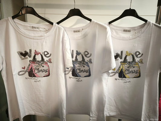 T-Shirt Tasche mit Strass und Schleife bis Größe 40