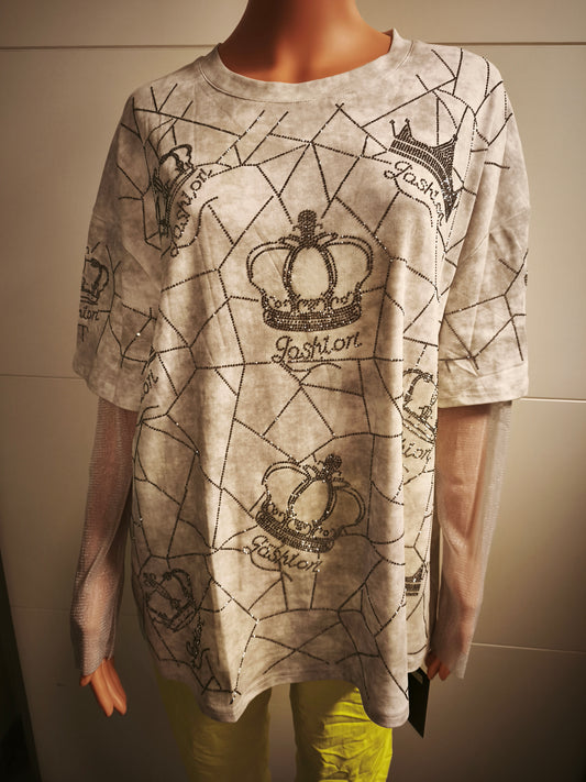 Shirt mit Kronen/Netz Glitzermuster bis Gr. 46 tragbar