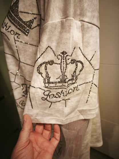 Shirt mit Kronen/Netz Glitzermuster bis Gr. 46 tragbar