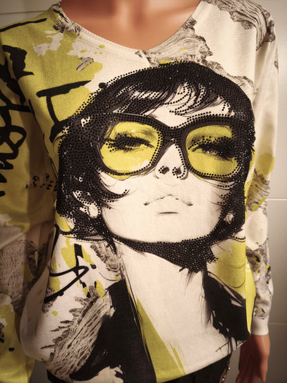 Missy Feinstrick Pullover Frau Motiv