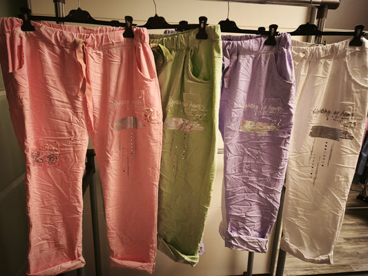 Bequeme Stretch Hose mit Strass/Pailletten bis Gr. 48/50 tragbar