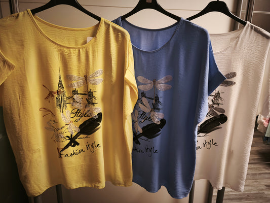 T-Shirt Libelle mit Strass bis Gr. 46 tragbar