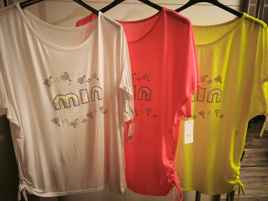 T-Shirt mit Motiv vorn aus Spitze und Glitzersteinen bis 46 tragbar