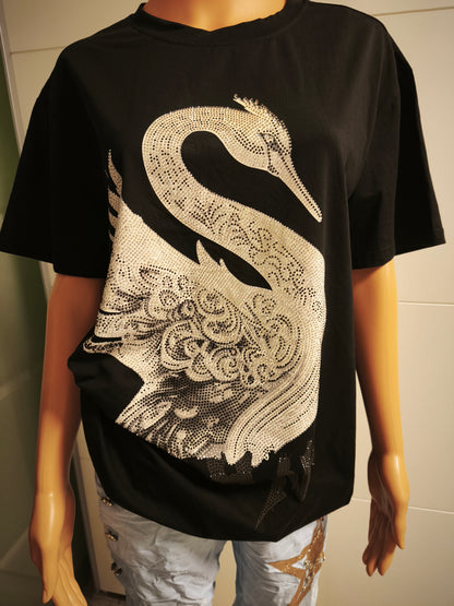 T-Shirt mit Strass Motiv und Schriftzug bis 46 tragbar