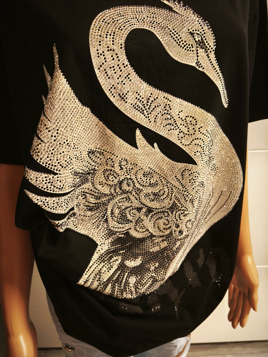 T-Shirt mit Strass Motiv und Schriftzug bis 46 tragbar
