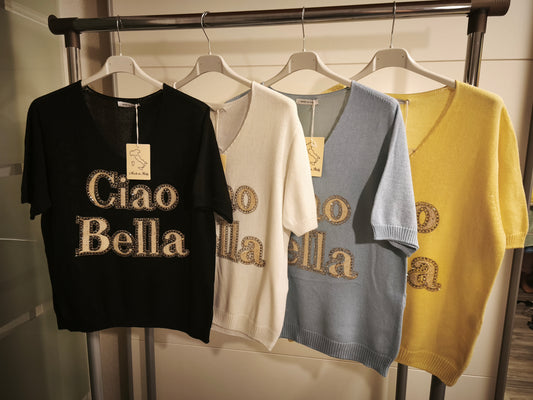 Ciao Bella Strick T-Shirt mit Strass bis 44 tragbar