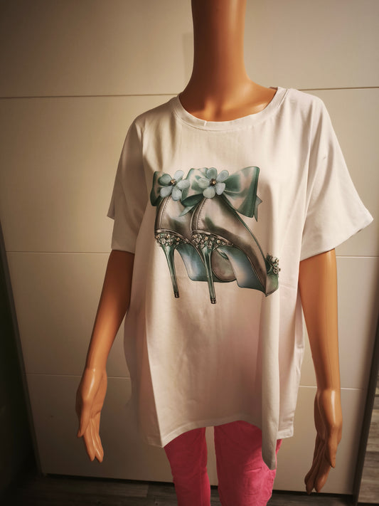 T-Shirt mit Motiv und Strasssteinen bis 48 tragbar