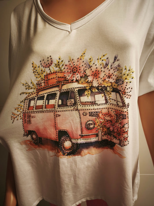 T-Shirt  mit Druck und Strasssteinen bis 44/46 tragbar