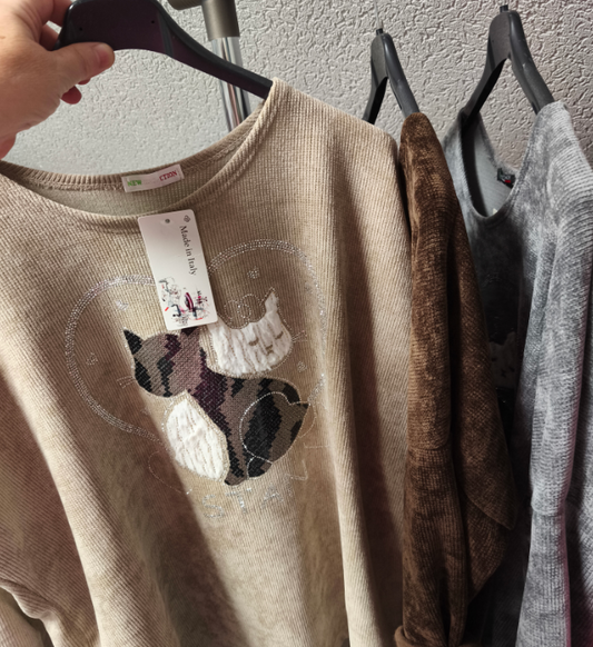 Feincord Pullover mit Pailletten und Strass