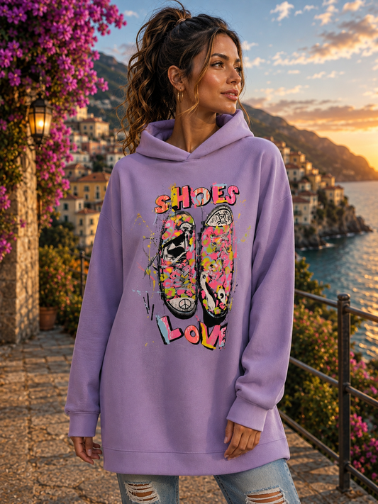 Kapuzen Hoodie Flieder mit Neon Druck bis 46/48 tragbar