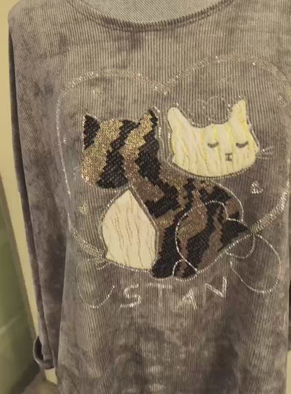 Feincord Pullover mit Pailletten und Strass