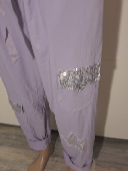 Stretch Hose mit vielen Taschen und Pailetten XXL