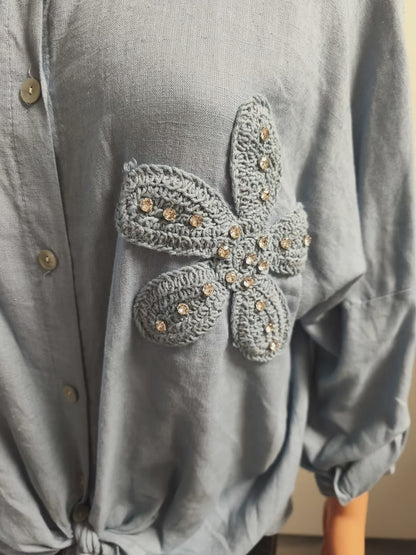 Loch Blusenhemd mit Strass