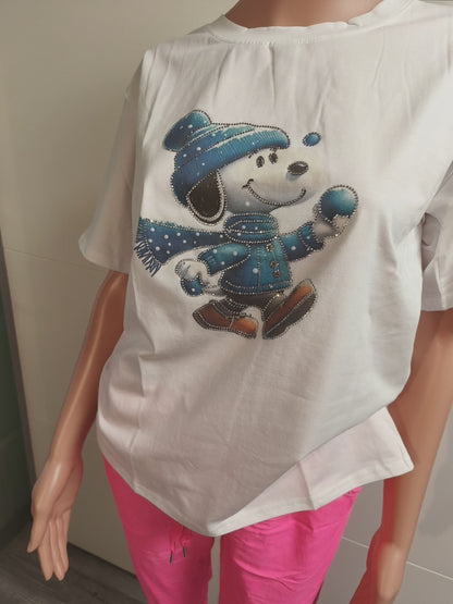 T-Shirt Hund mit Strass bis Größe 40 tragbar