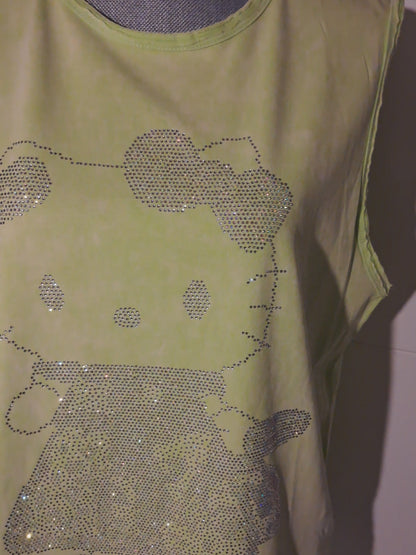 Neon Hellgrün Top mit Strass Motiv bis 46 tragbar