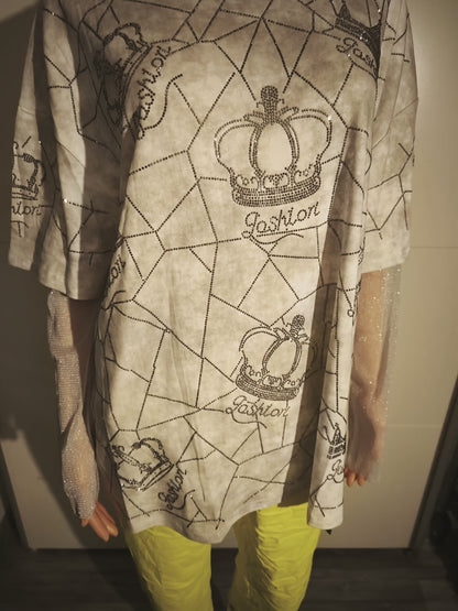 Shirt mit Kronen/Netz Glitzermuster bis Gr. 46 tragbar