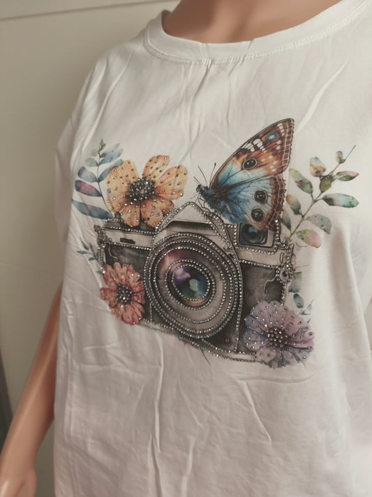T-Shirt Schmetterling mit Strass bis Größe 40 tragbar