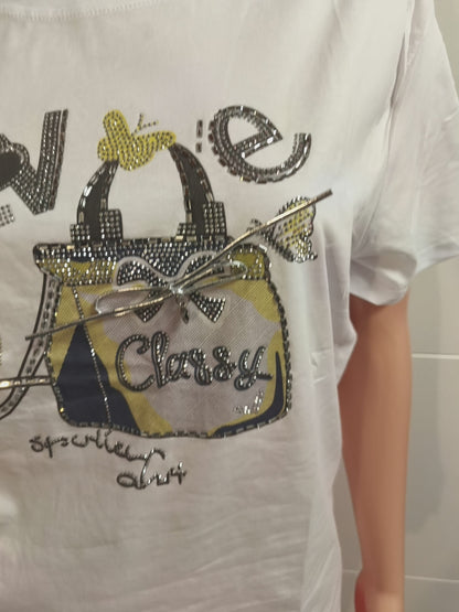 T-Shirt Tasche mit Strass und Schleife bis Größe 40