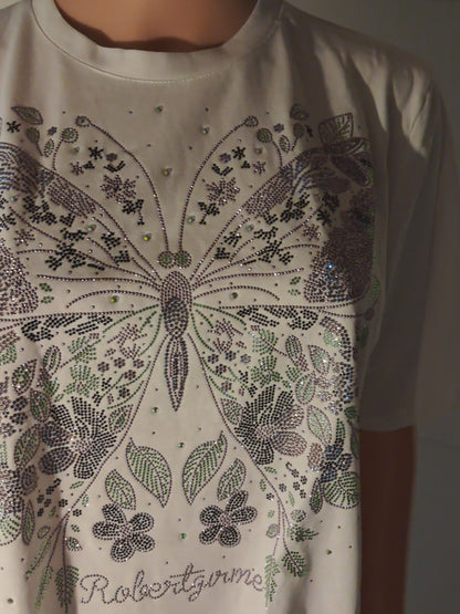 T-Shirt mit Spitzensaum und Strass bis 44 tragbar