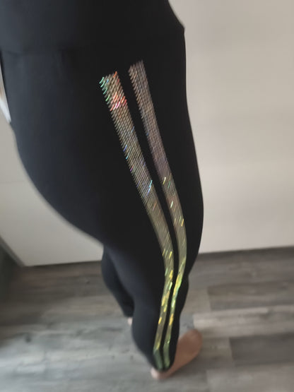 Leggings mit Strass Streifen Seitlich