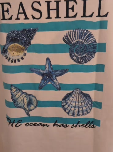 T-Shirt mit Muscheln und Strass L/XL