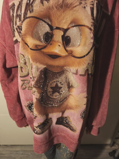 Sweatshirt mit Druck und Strasssteinen bis 48 tragbar