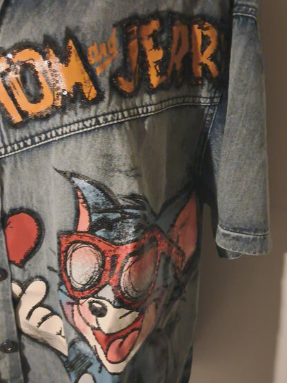 Jeans Hemd mit Druck und Pailletten bis 48 tragbar
