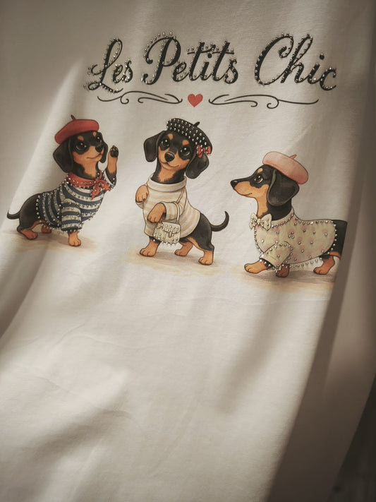 T-Shirt mit Dackel Motiv und Strass bis 42 tragbar