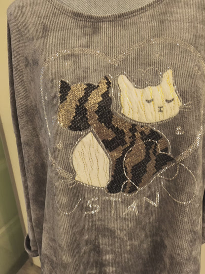 Feincord Pullover mit Pailletten und Strass